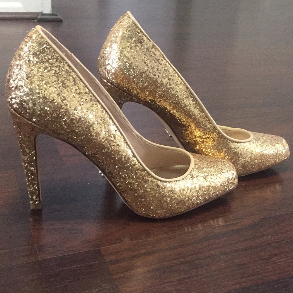 Gold glitter ABS Allen Schwartz pumps